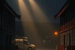 剧集《赤潮纪事》横版剧照，赤色海潮与搁浅的废弃渔船